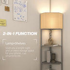 Corner Design Floor Lamp with Shelves and Pull Chain Switch