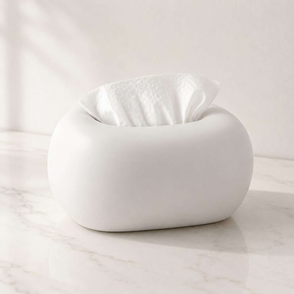 Sculptural Rounded Ceramic Tissue Box Cover in Matte Finish