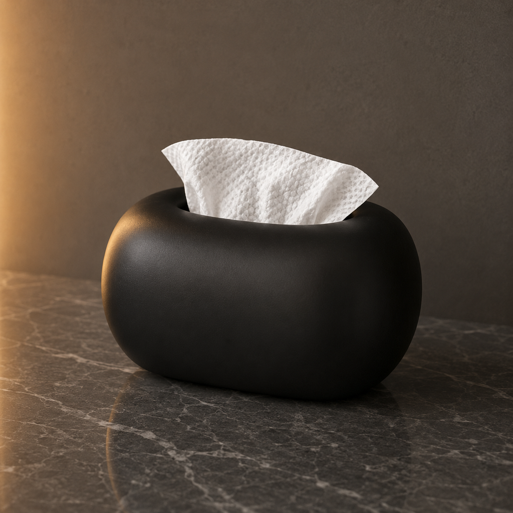 Sculptural Rounded Ceramic Tissue Box Cover in Matte Finish