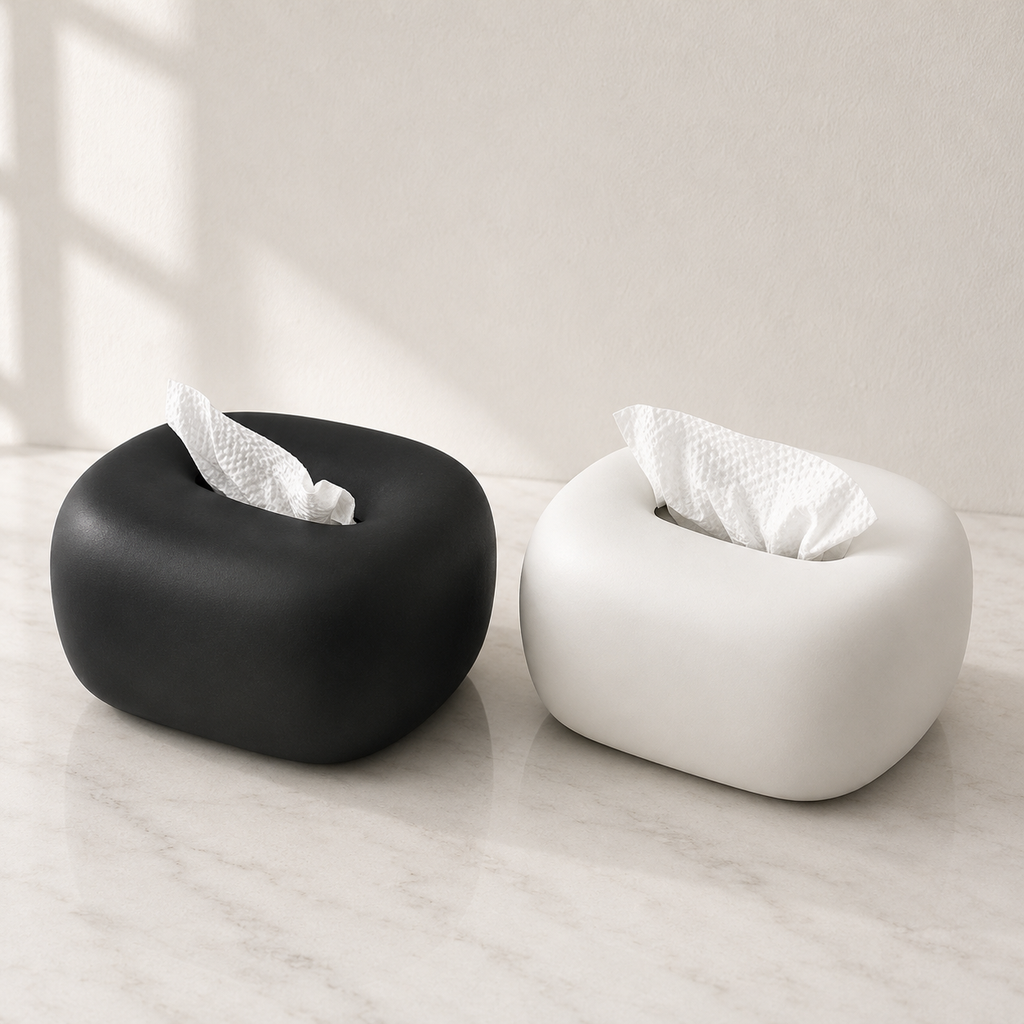 Sculptural Rounded Ceramic Tissue Box Cover in Matte Finish