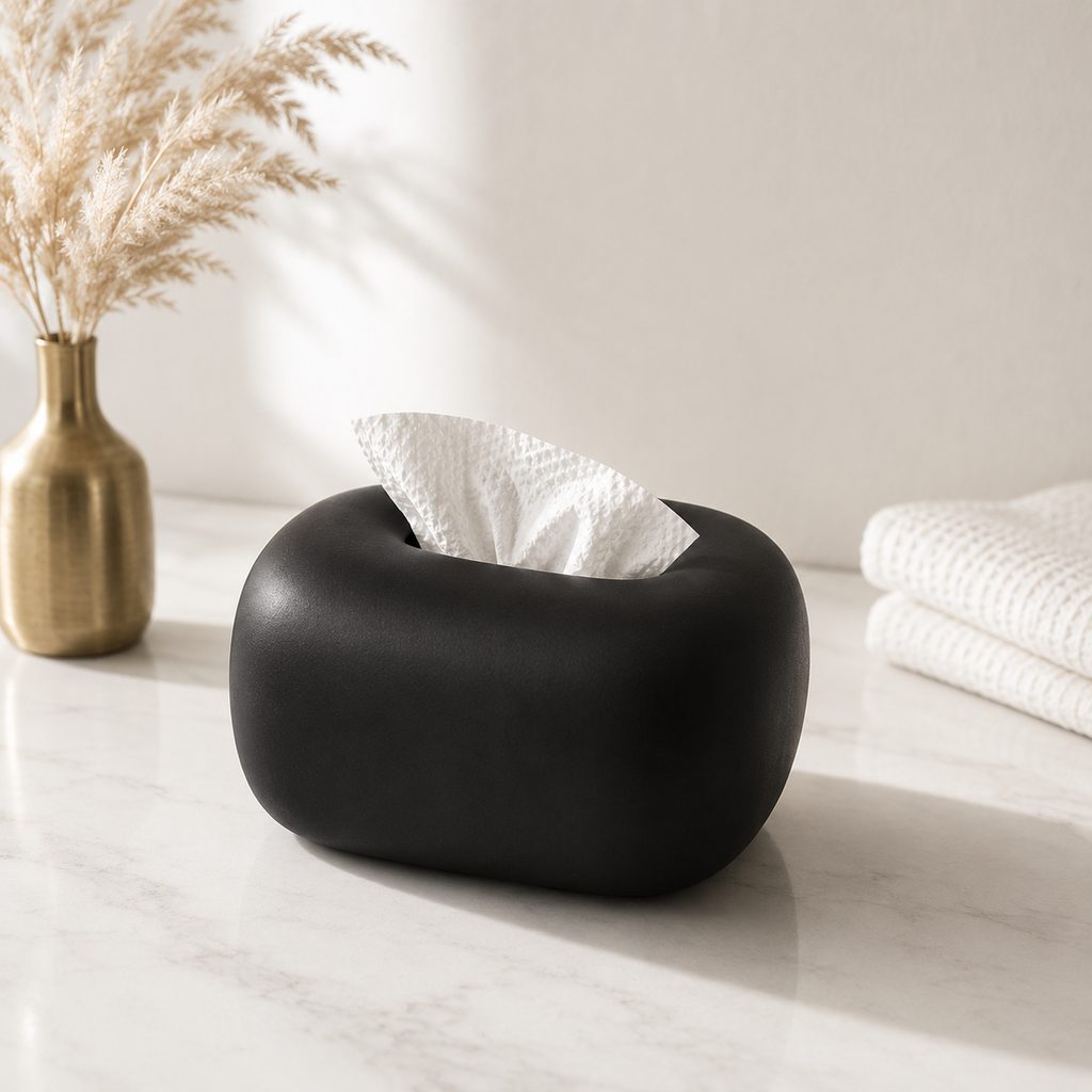 Sculptural Rounded Ceramic Tissue Box Cover in Matte Finish