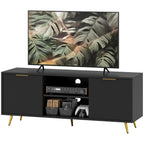 Black Beadboard TV Stand with 2 Cabinets and Open Shelves
