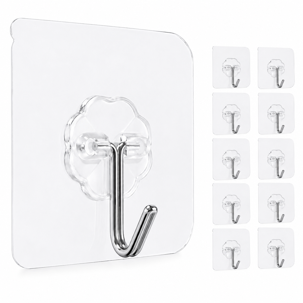 Heavy-Duty Transparent Adhesive Wall Hooks