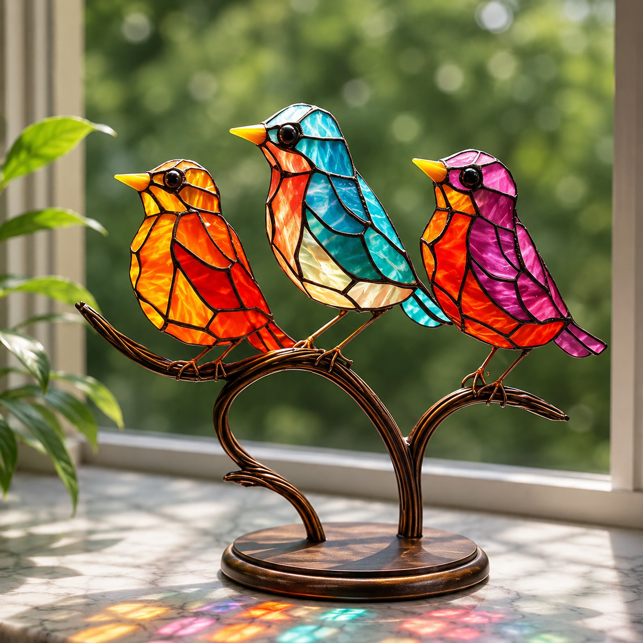Handmade Coloured Glass Bird Decor