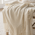 Cream White Knit Throw Blanket