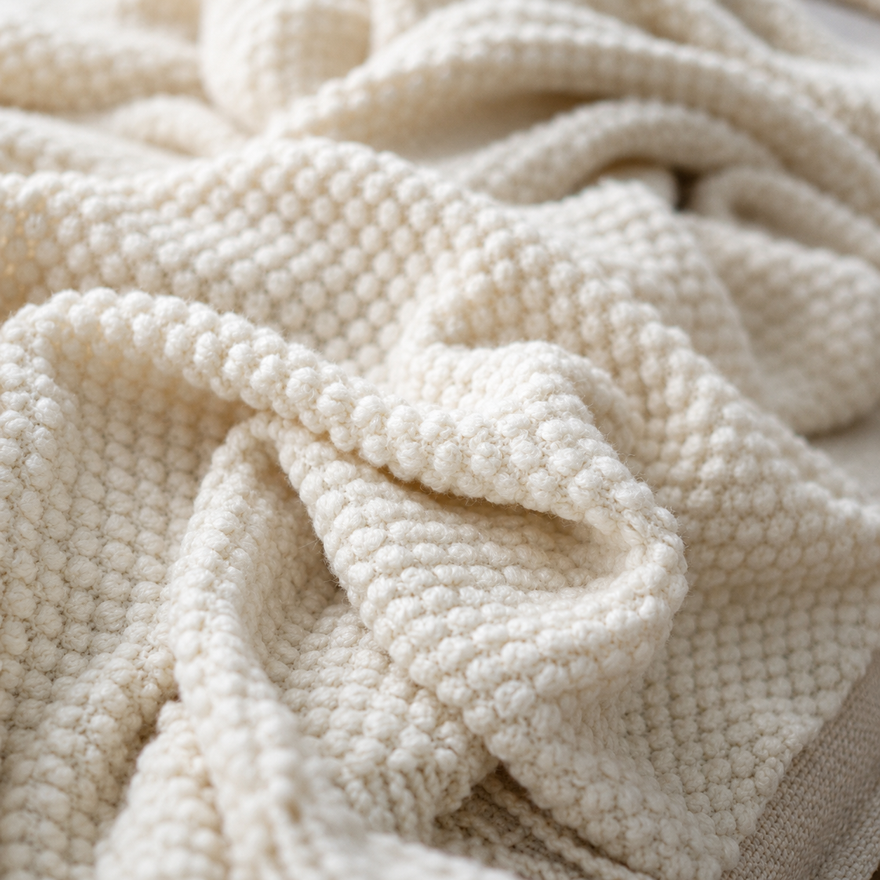 Cream White Knit Throw Blanket