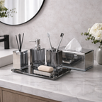 Moonlit Crystal Bathroom Accessory Set in Dark Grey Finish Modern Bathroom Decor