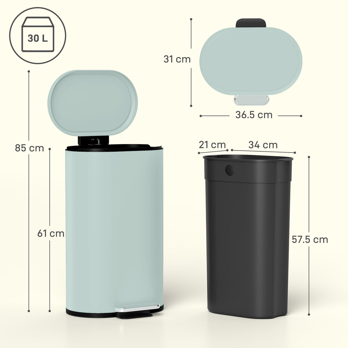 Slim Curved Pedal Kitchen Bin with Soft-Close Lid