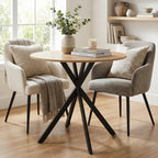 Industrial Round Dining Table with Cross Legs Oak