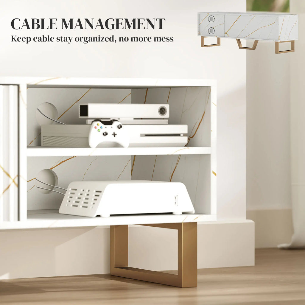 Marble Effect TV Unit with Fluted Cabinet Doors