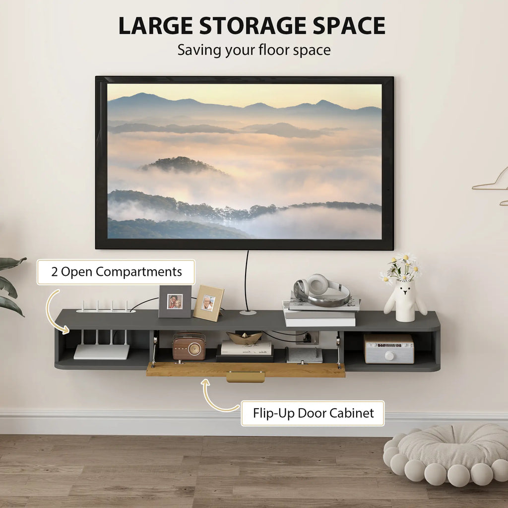 Charcoal Grey Floating TV Cabinet with Cable Management