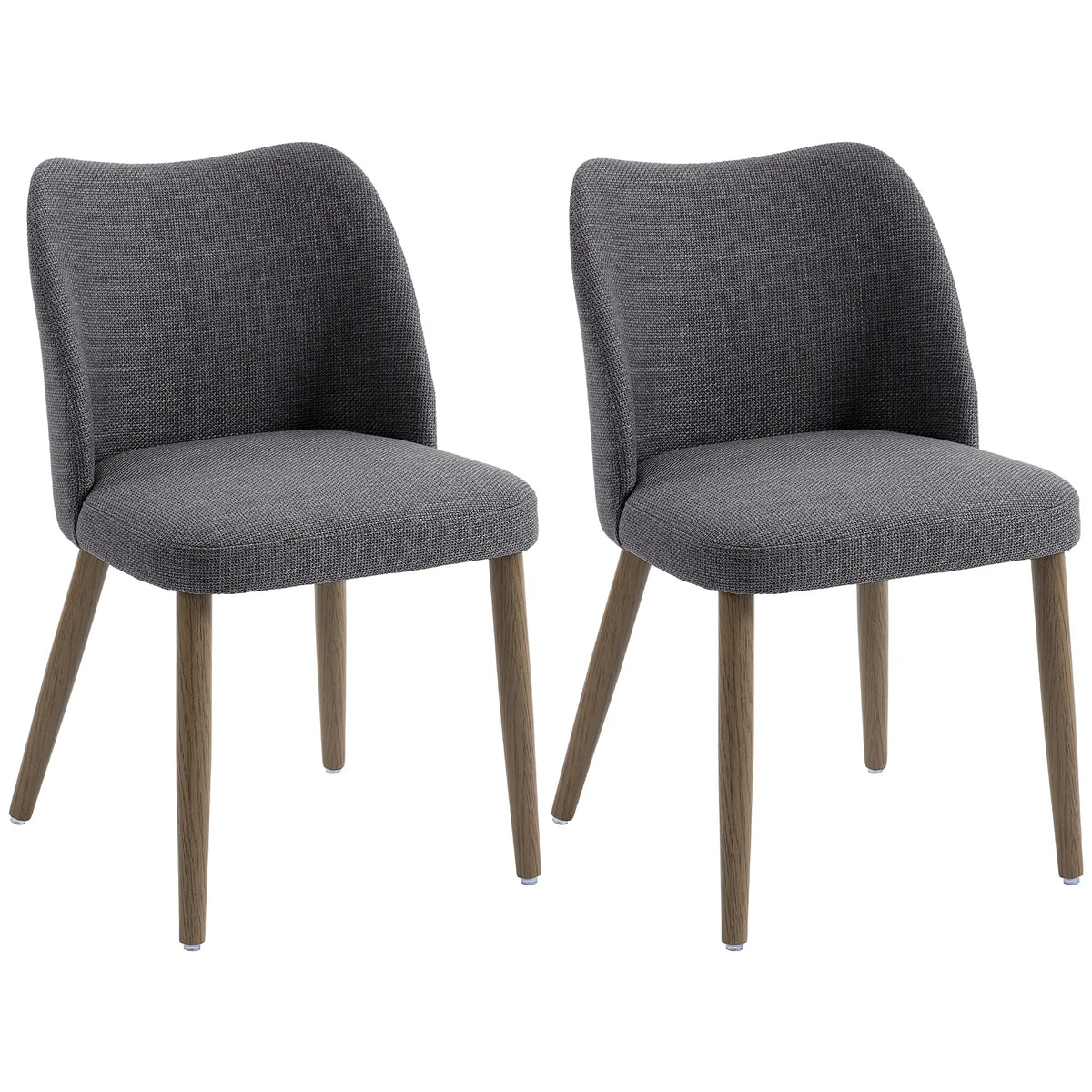 Linen Upholstered Dining Chairs Set of 2 with Curved Backrest Dark Grey