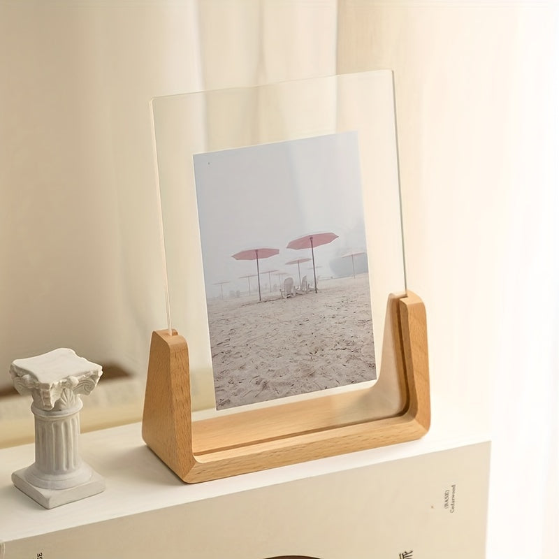 U-Shaped Acrylic and Wood Photo Frame for Minimalist Display