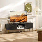 Black Fluted TV Stand with Gold Legs and 2 Cabinets