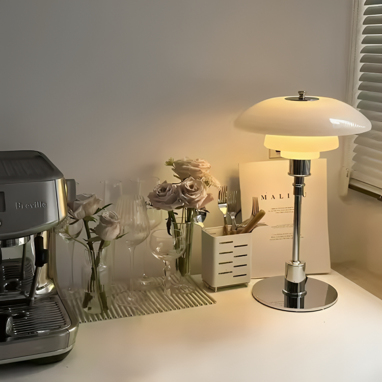 Dimmable Table Lamp with Curved Shade Warm Ambient Lighting