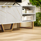 White Marble Effect TV Unit with Fluted Cabinet Doors