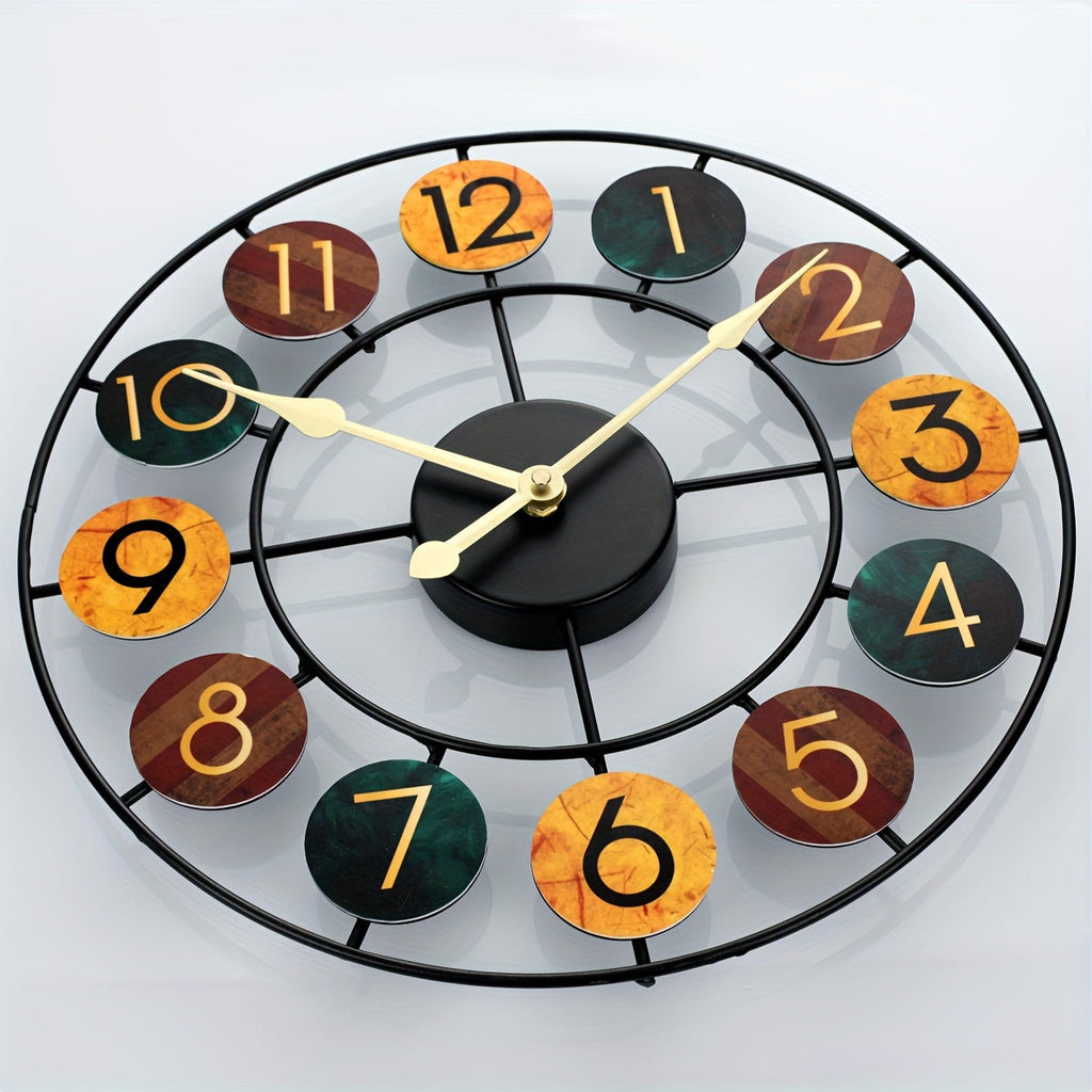 Colourful Retro Metal Wall Clock with Iron Frame