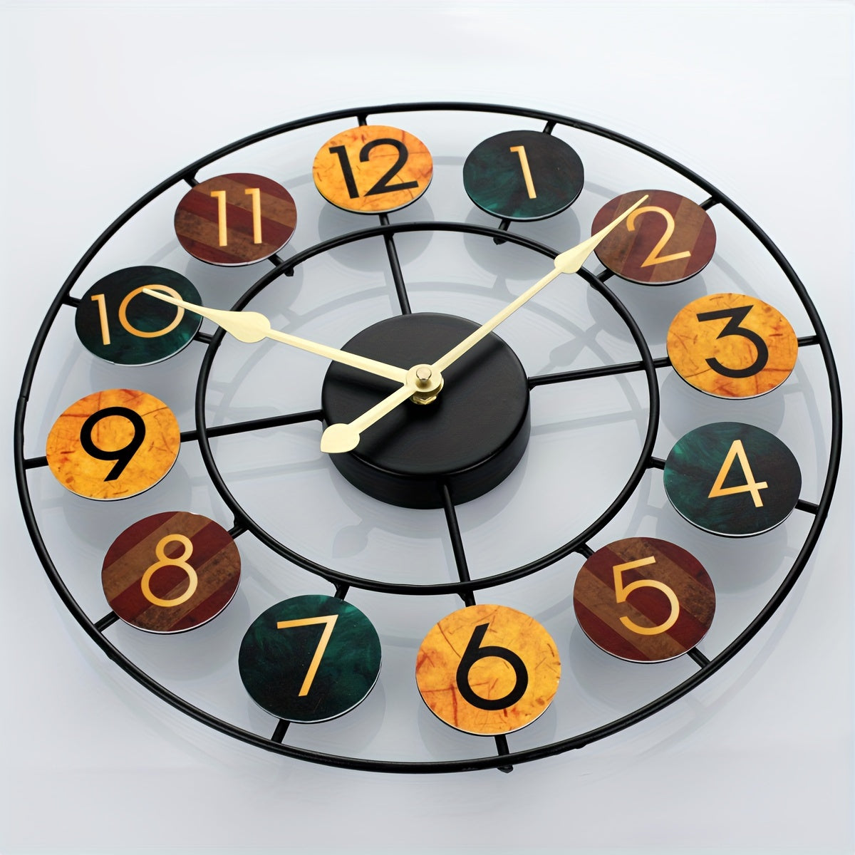 Colourful Retro Metal Wall Clock with Iron Frame