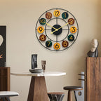 Colourful Retro Metal Wall Clock with Iron Frame