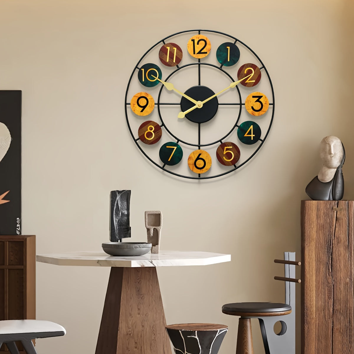 Colourful Retro Metal Wall Clock with Iron Frame