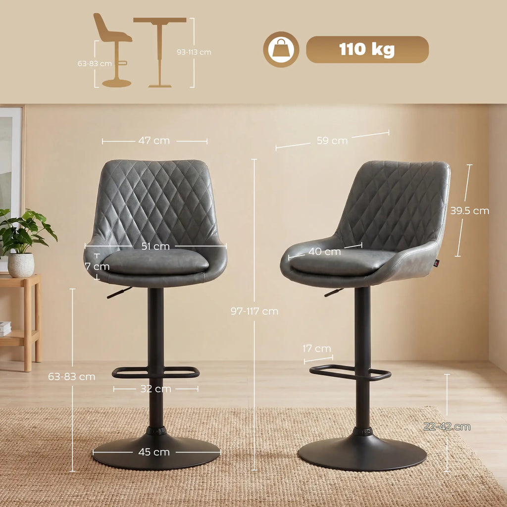 Retro Faux Leather Bar Stools Set of 2 with Adjustable Height