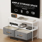 and Black TV Cabinet with Foldable Linen Drawers - White