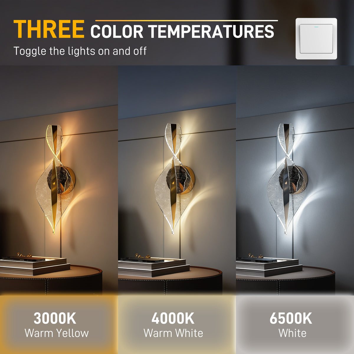 Gold LED wall sconce close-up