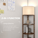 Corner Design Floor Lamp with Shelves and Pull Chain Switch