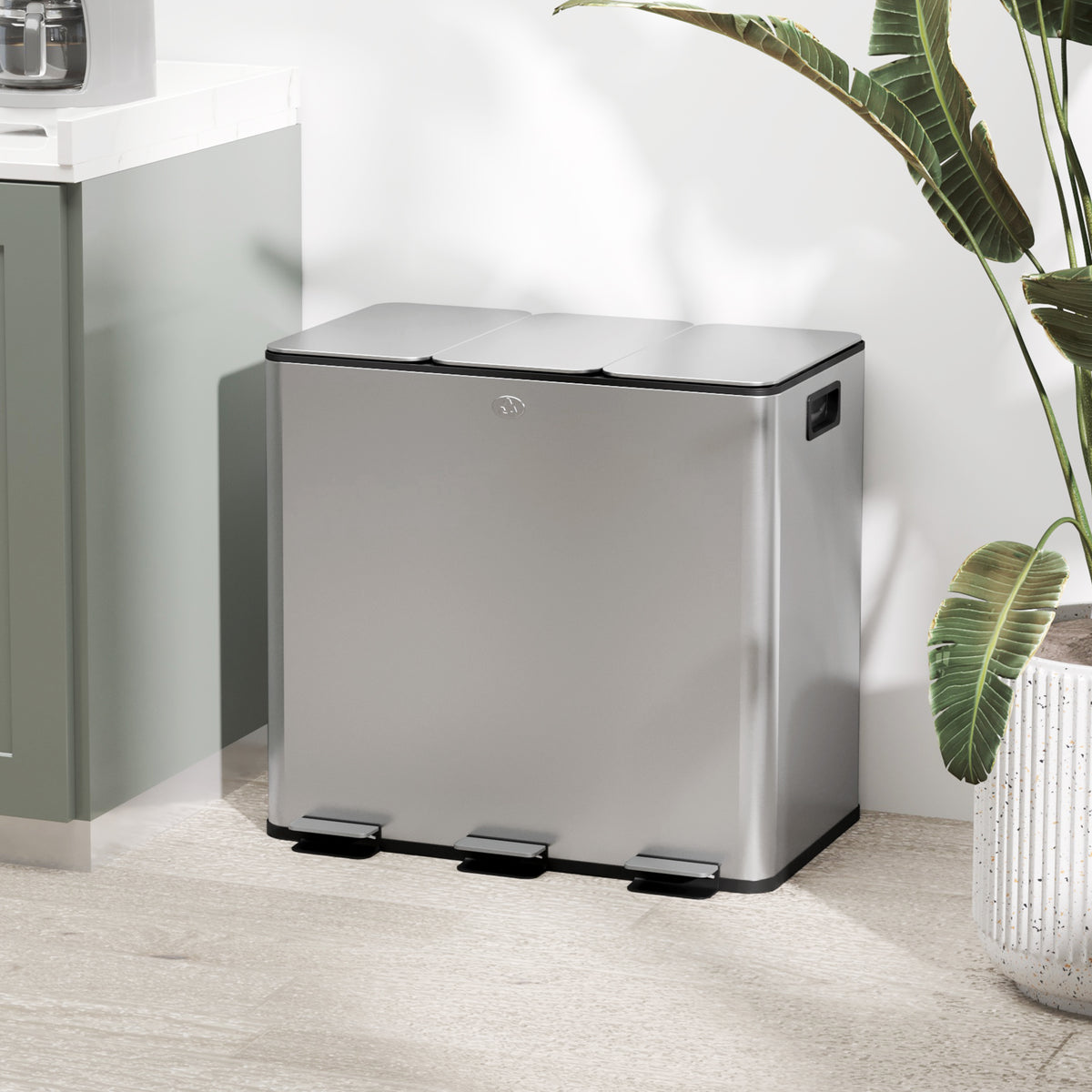Triple Compartment Pedal Bin with Soft-Close Lid