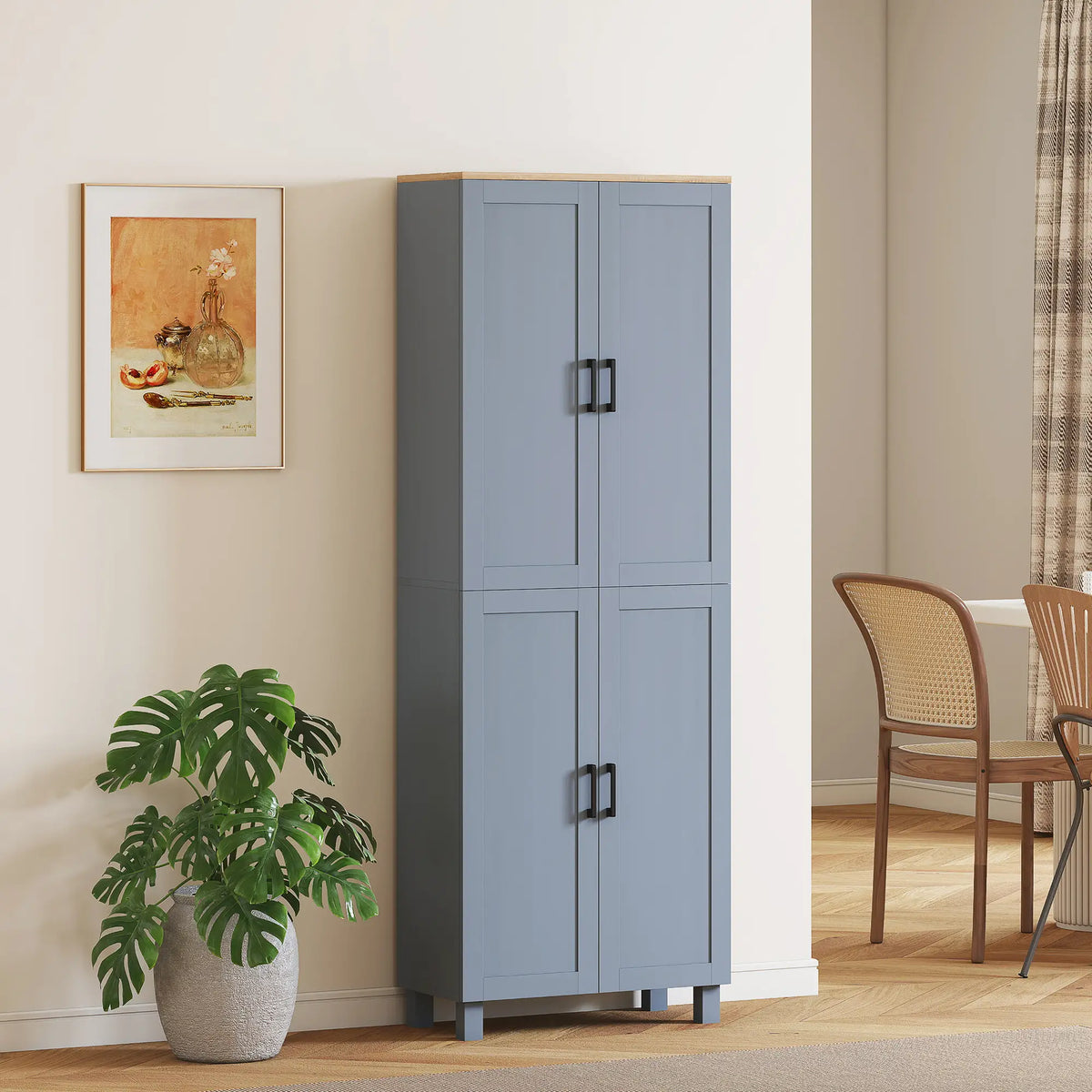 Slim Tall Storage Cupboard with Six-Tier Adjustable Shelving - Dark Grey