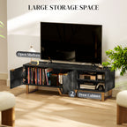 Marble Effect TV Unit with Fluted Cabinet Doors - Black