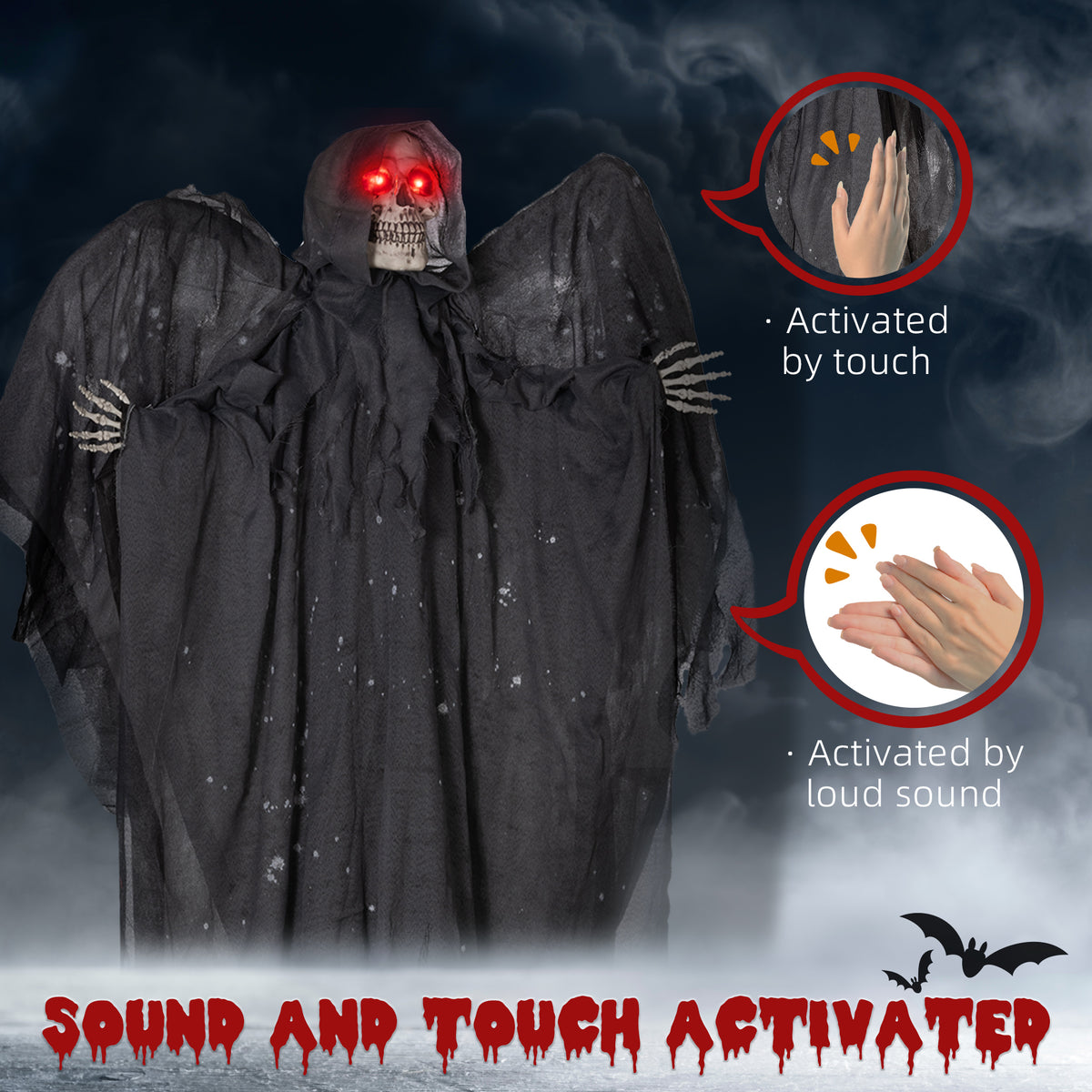 Grey Winged Grim Reaper Animatronic Halloween Decoration