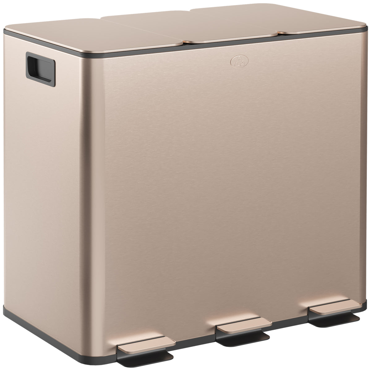 Triple Compartment Pedal Bin with Soft-Close Lid - Gold Tone