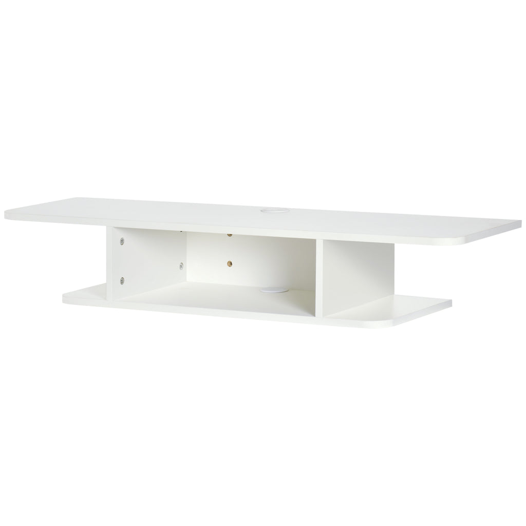 White Floating Wall-Mounted TV Shelf with Storage