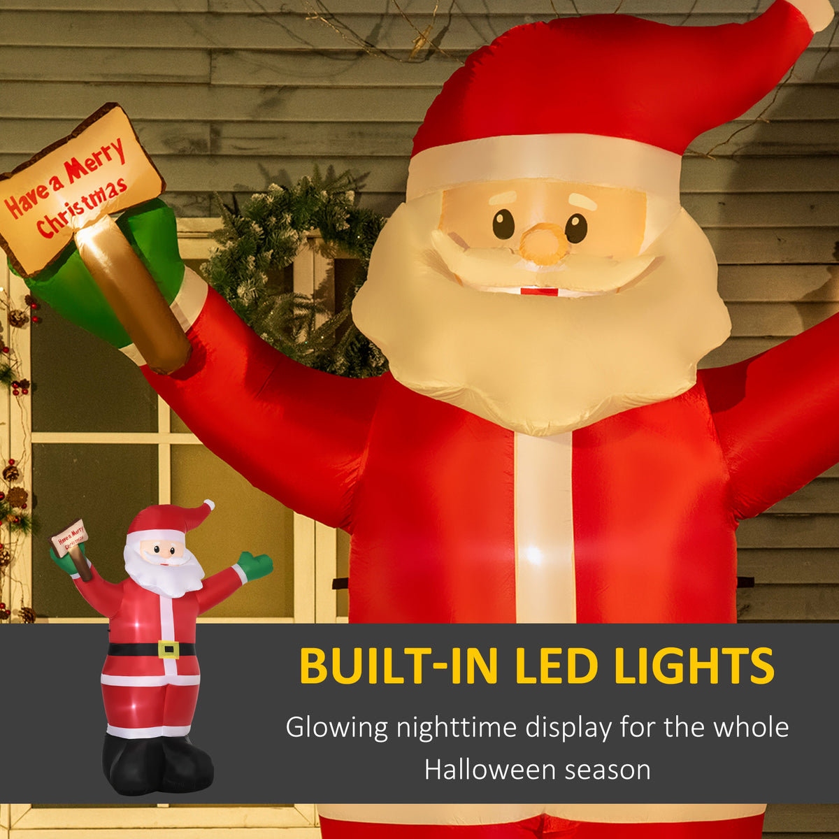 8ft Light-Up Inflatable Santa Claus with Blessings Sign Red