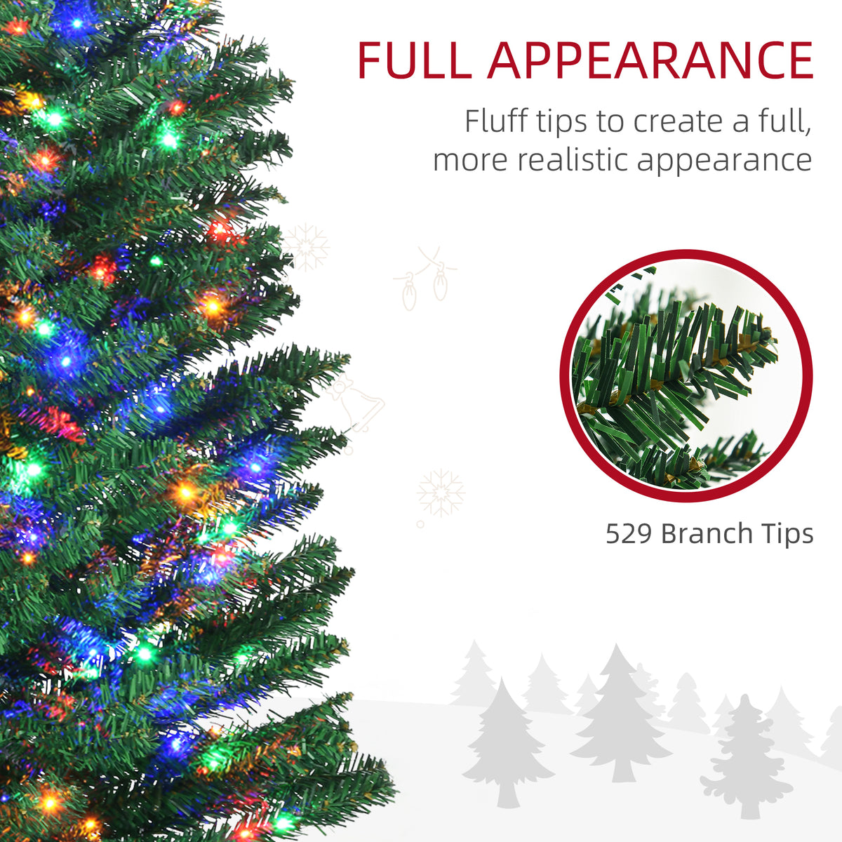 7.5ft Pre-Lit Pencil Shape Christmas Tree with Colourful LED Lights