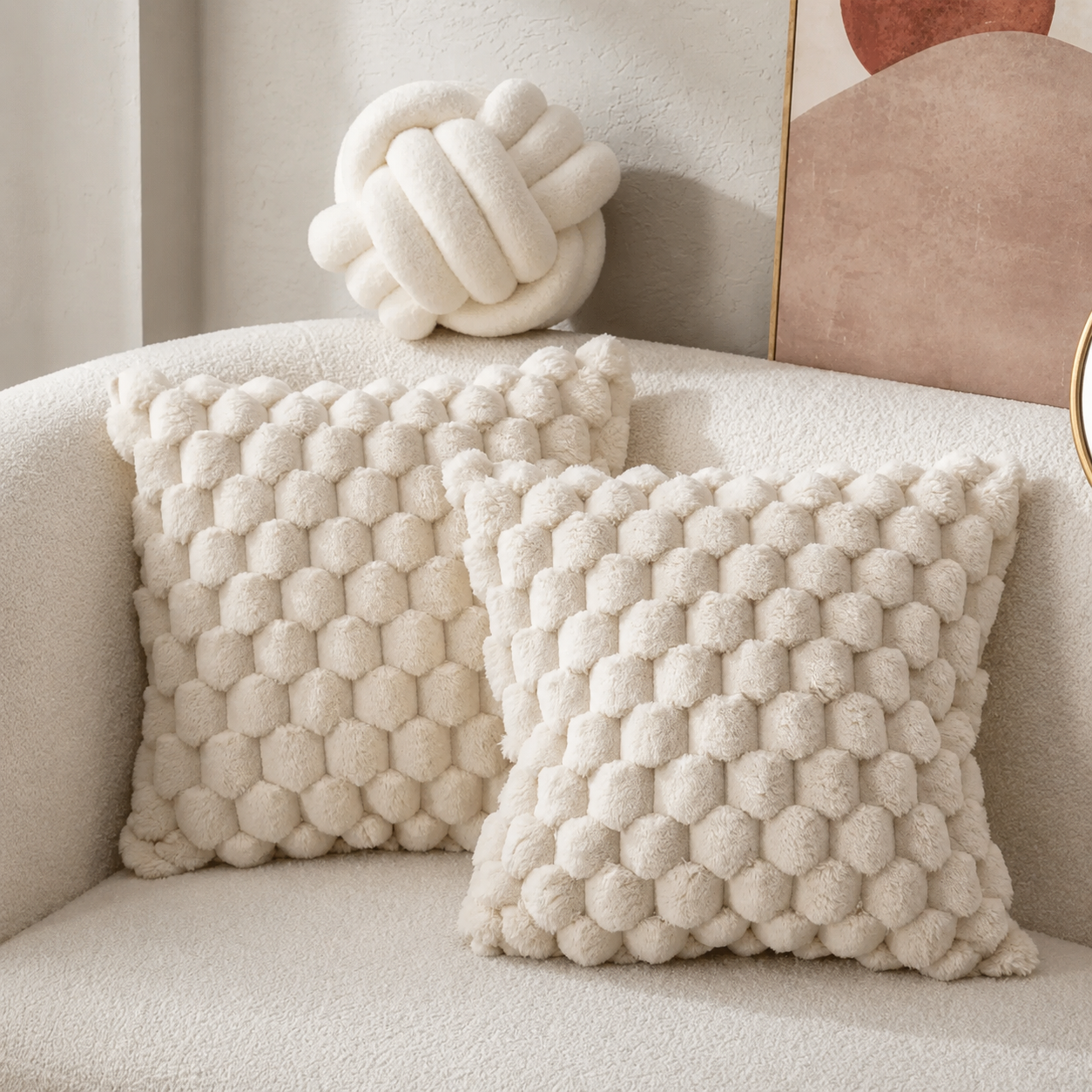 Fluffy Textured Throw Pillow Cushion in Square Design