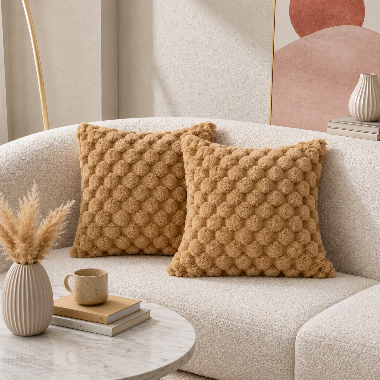 Fluffy Textured Throw Pillow Cushion in Square Design