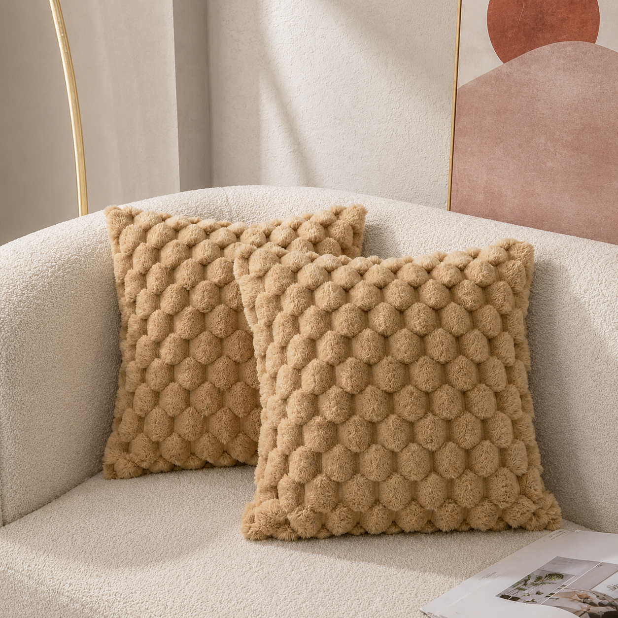 Fluffy Textured Throw Pillow Cushion in Square Design