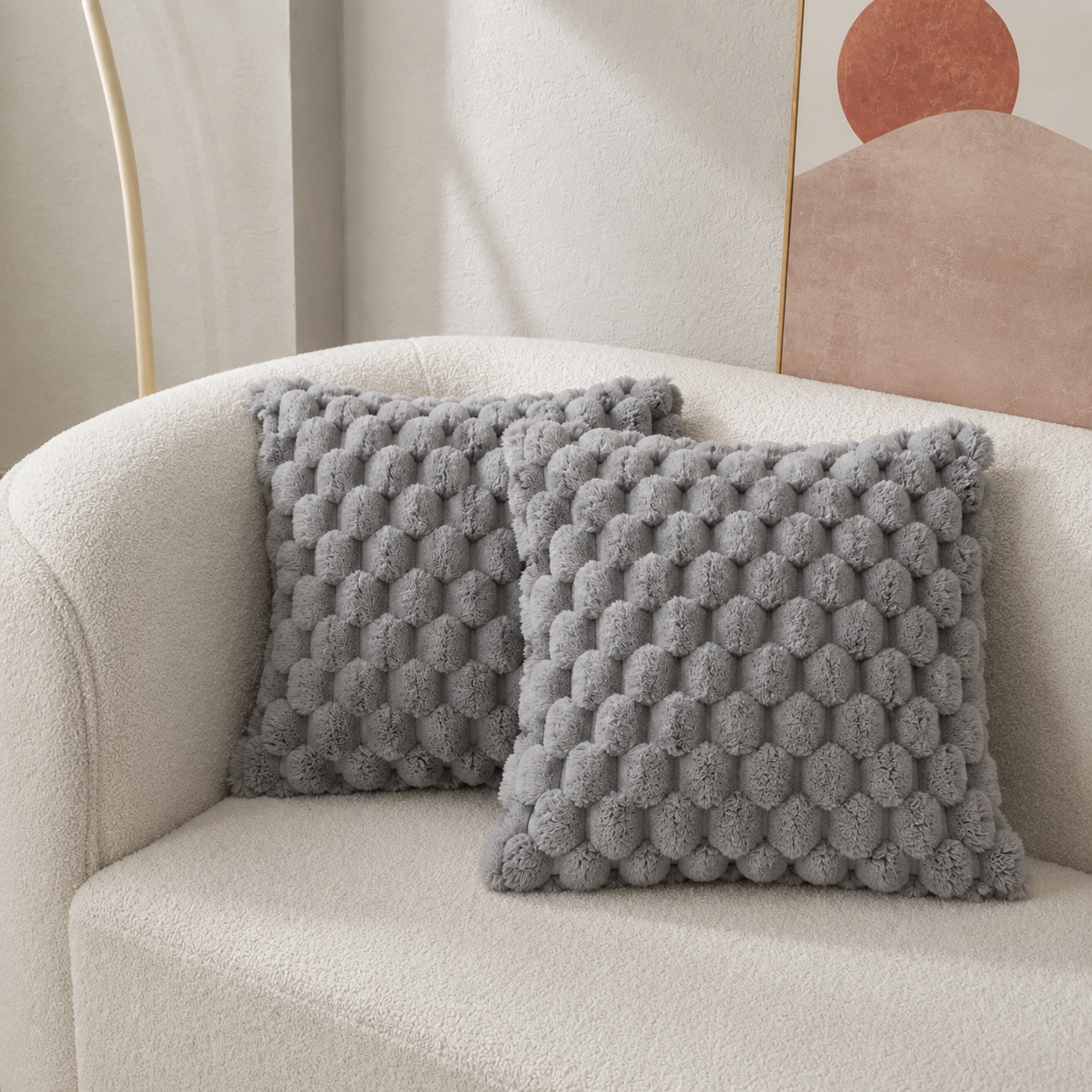 Fluffy Textured Throw Pillow Cushion in Square Design