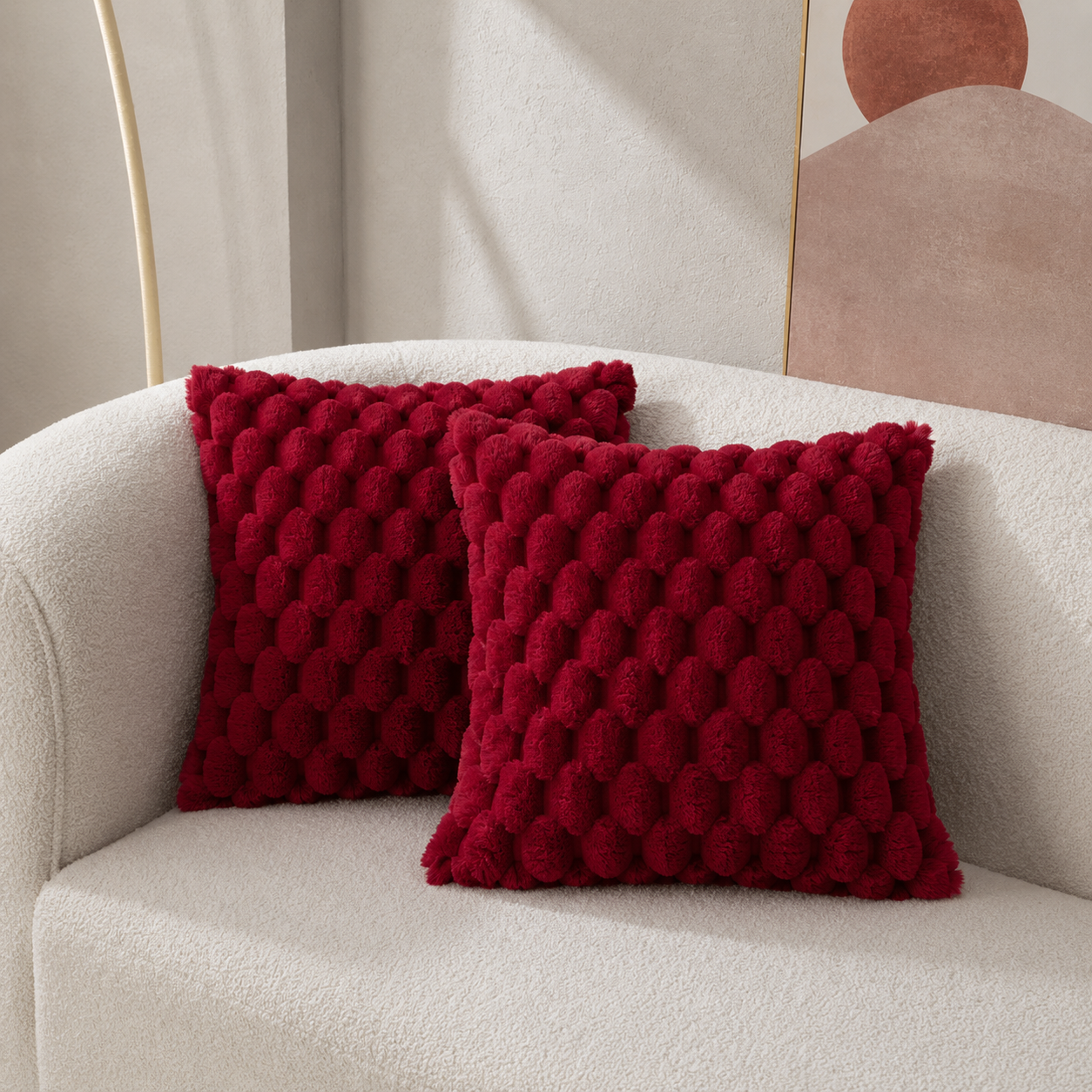 Fluffy Textured Throw Pillow Cushion in Square Design