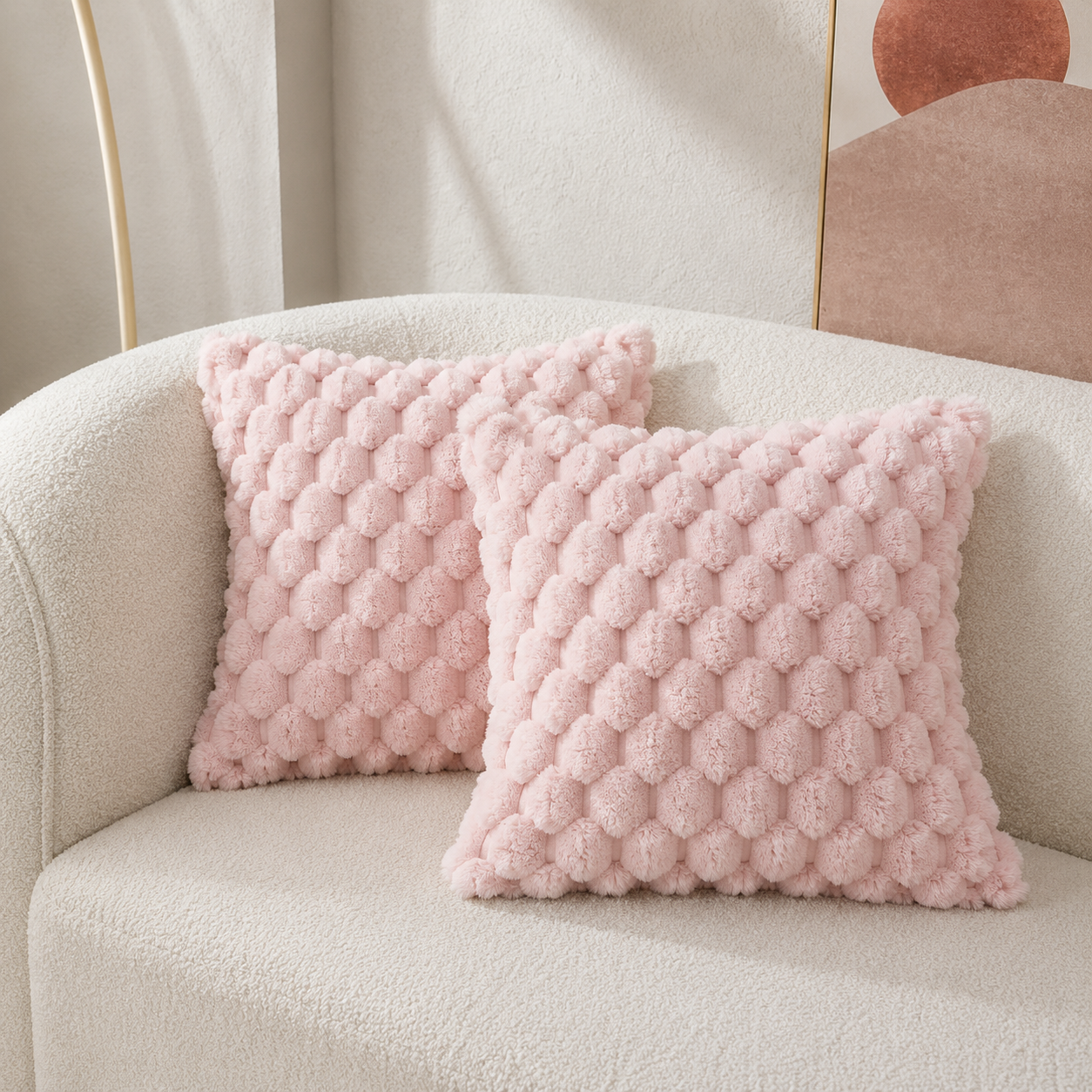 Fluffy Textured Throw Pillow Cushion in Square Design