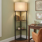 Corner Design Floor Lamp with Shelves and Pull Chain Switch