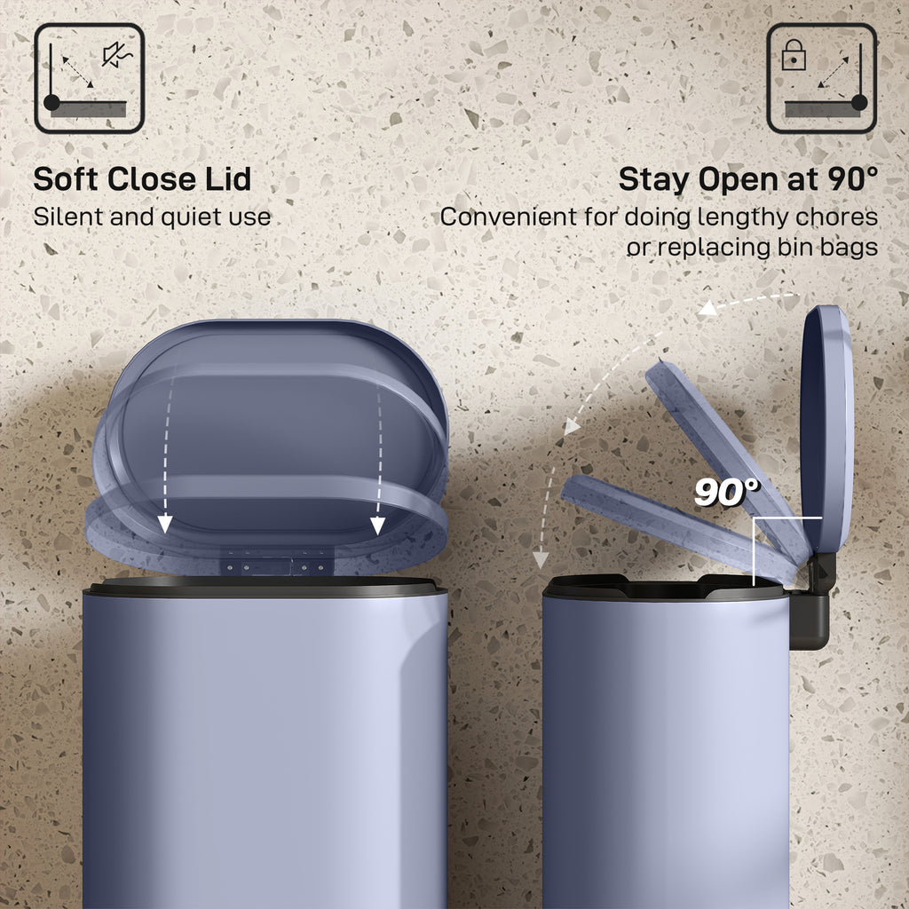 Slim Curved Pedal Kitchen Bin with Soft-Close Lid - Grey
