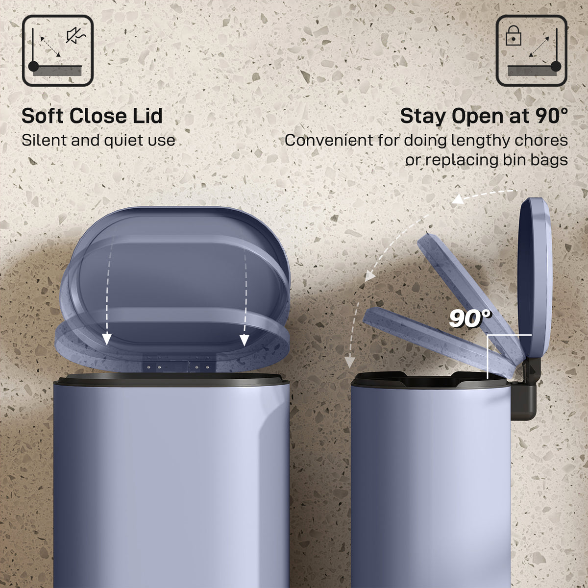 Slim Curved Pedal Kitchen Bin with Soft-Close Lid - Grey