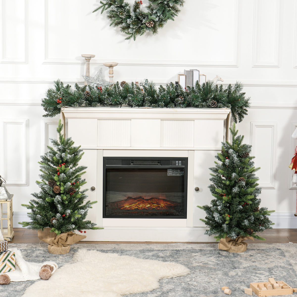Set of 2 3ft Pre-Lit Tabletop Christmas Trees with LED Lights