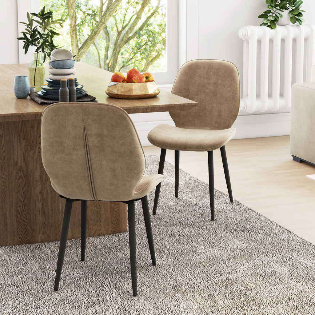 Velvet Dining Chairs Set of 2 with Steel Legs - Brown
