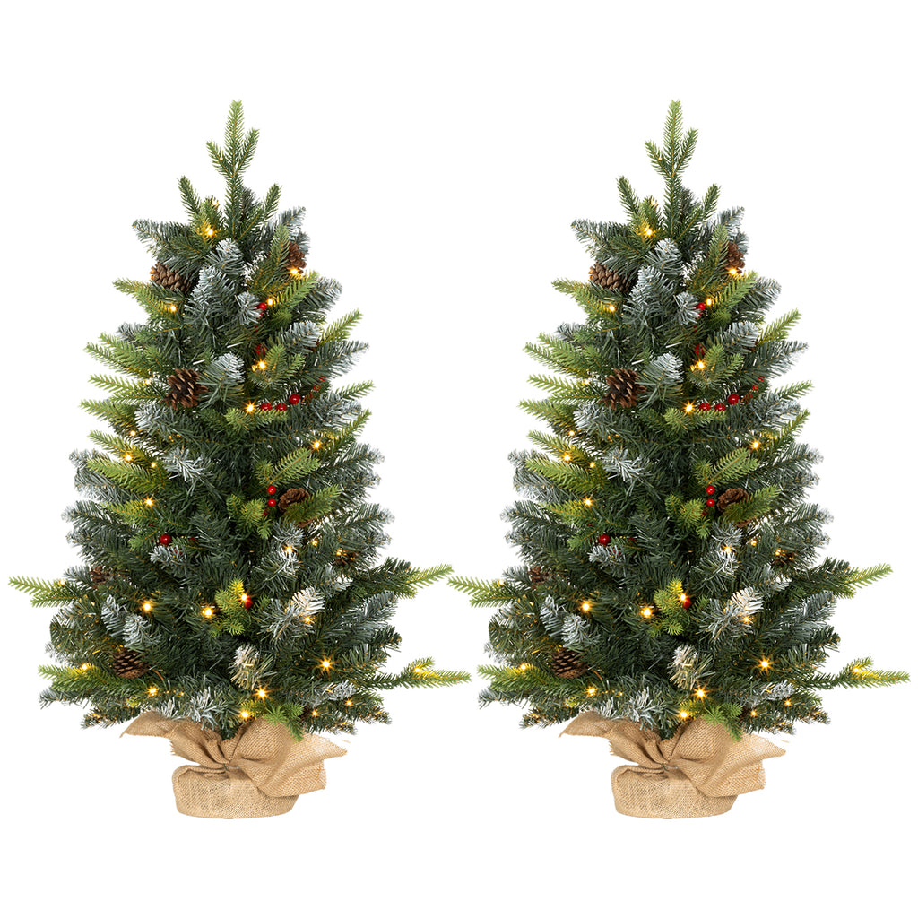 Set of 2 3ft Pre-Lit Tabletop Christmas Trees with LED Lights