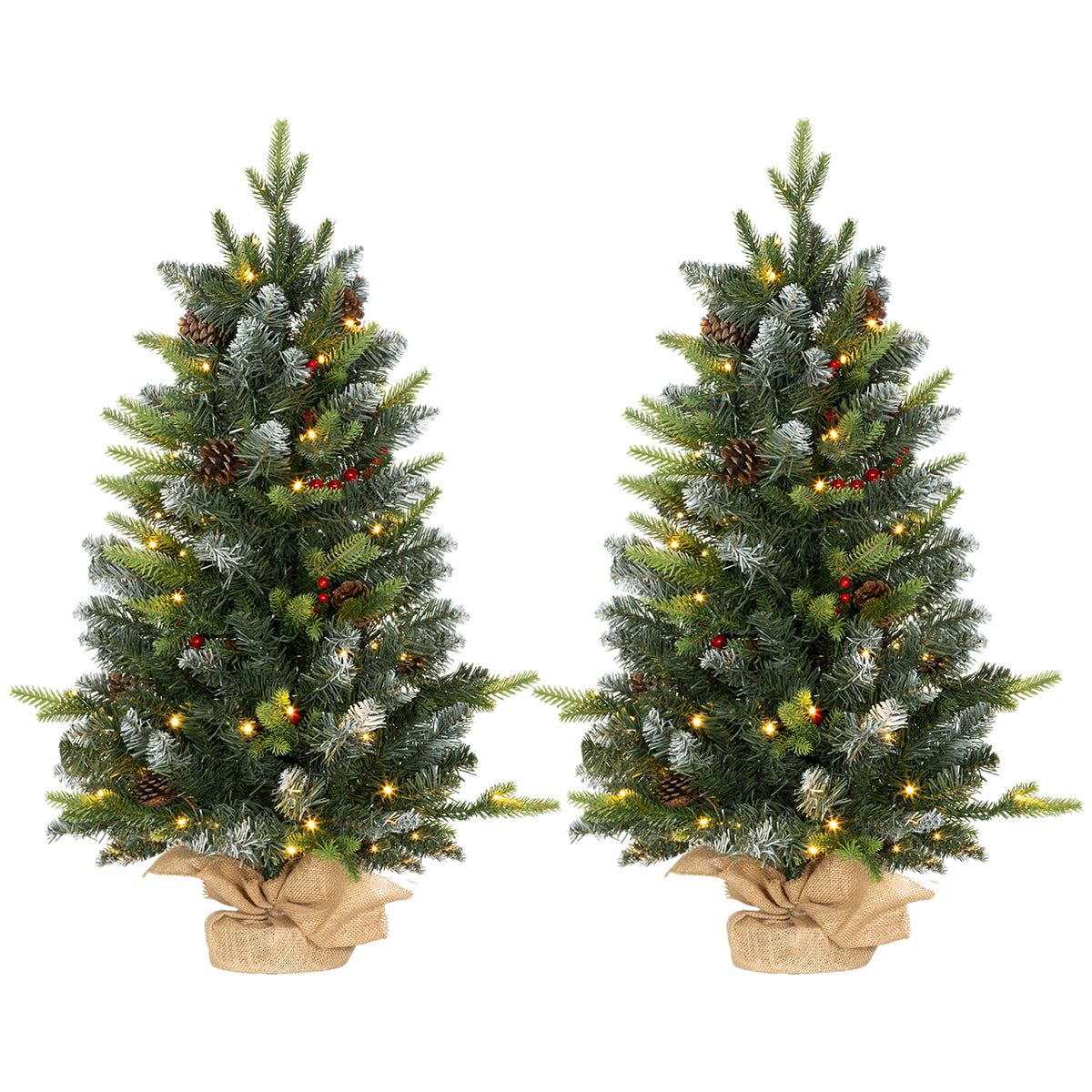 Set of 2 3ft Pre-Lit Tabletop Christmas Trees with LED Lights