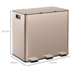 Triple Compartment Pedal Bin with Soft-Close Lid - Gold Tone